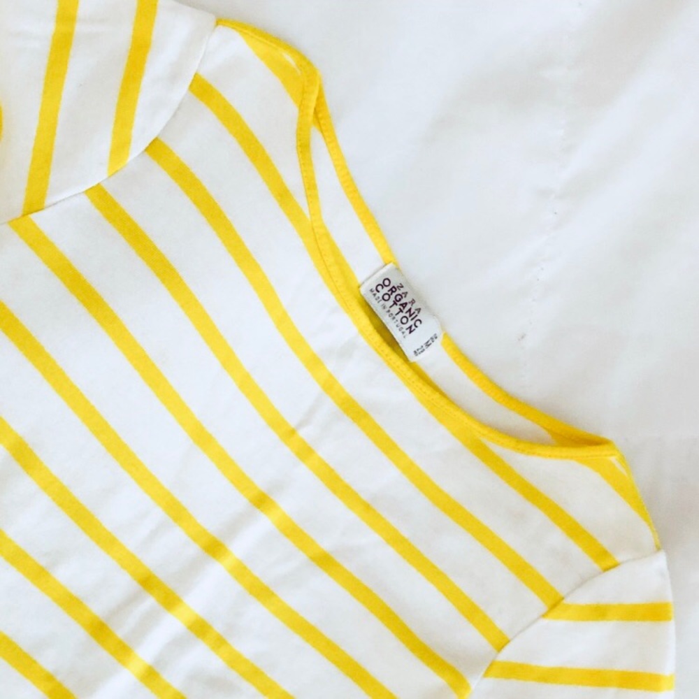Zara Basic Yellow Striped Quarter Sleeve Tee
